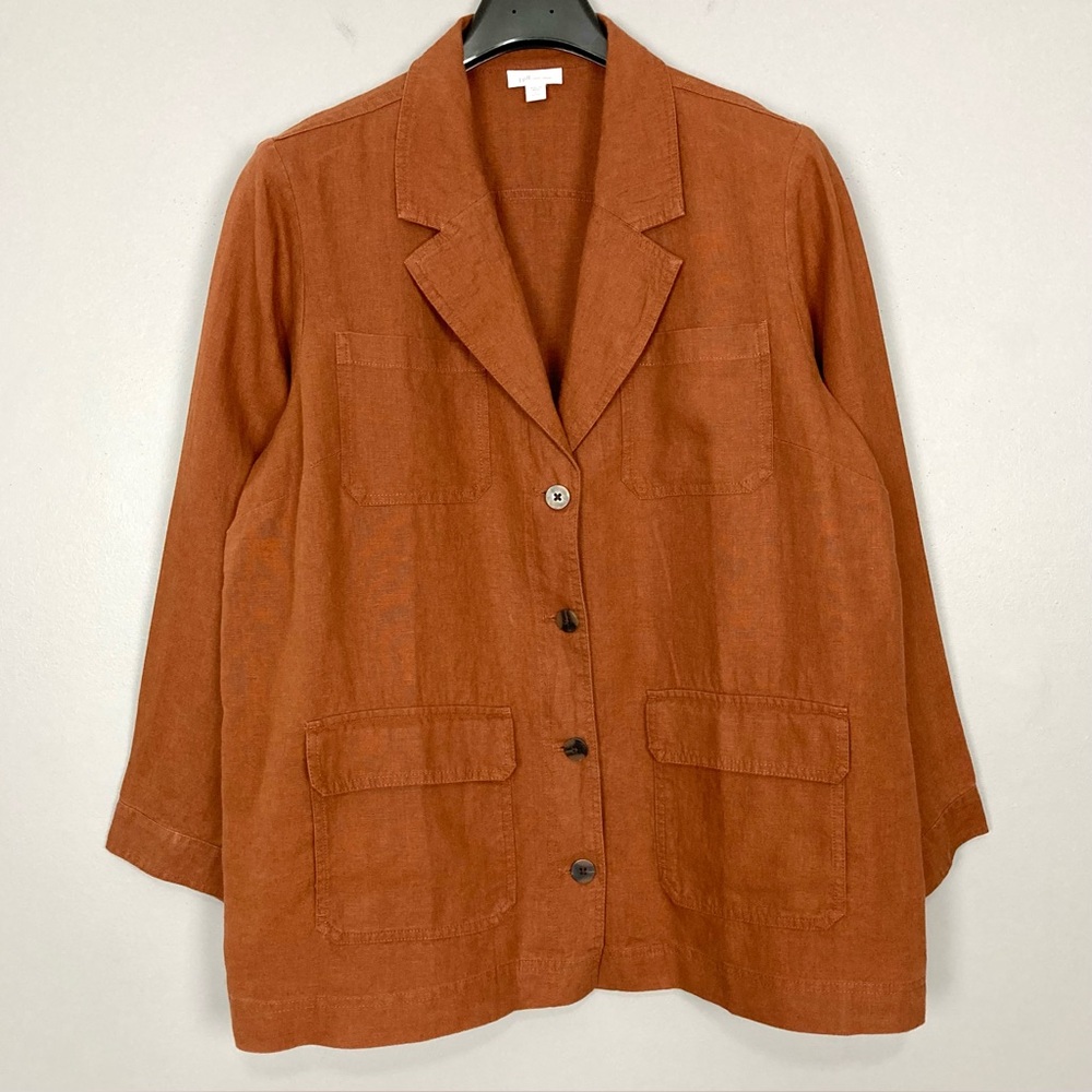 J. Jill Love Linen Chore Jacket Women’s Size L Petite Lagenlook Lightweight